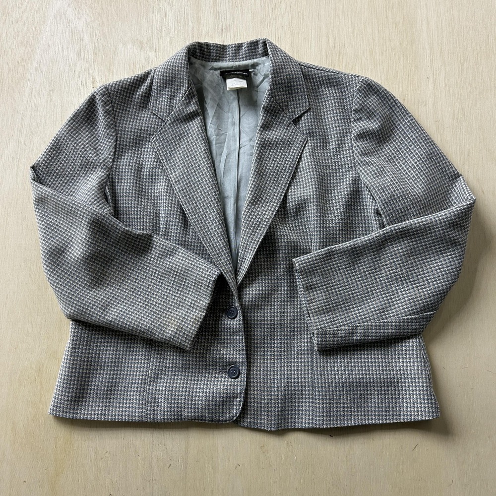 Vintage Present Tense Blazer Jacket Womens 16 Gray Wool Check Lined Classic
